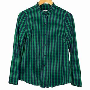 Vineyard Vines Navy Blue Green Plaid Button Down Shirt Sz 8 Ruffled Collar